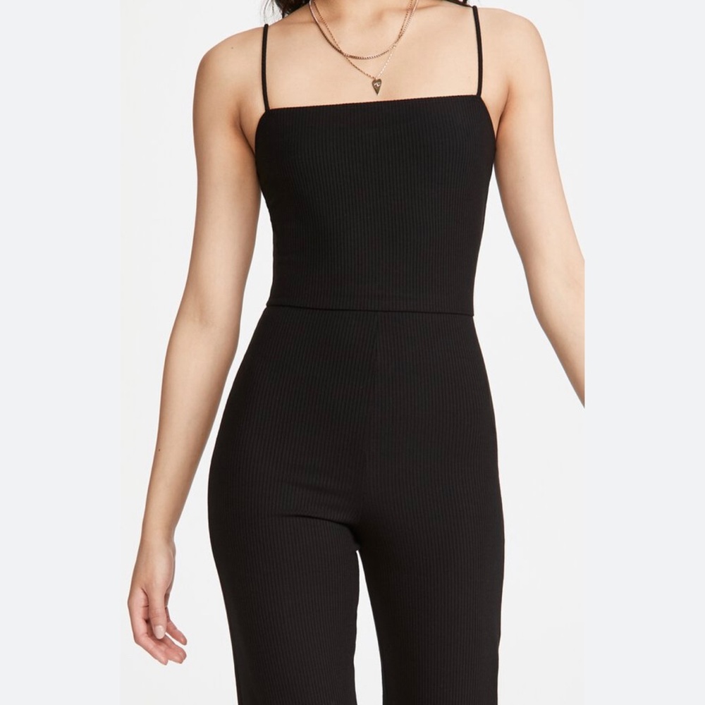 Reformation Ribbed stretch jumpsuit wide crop leg